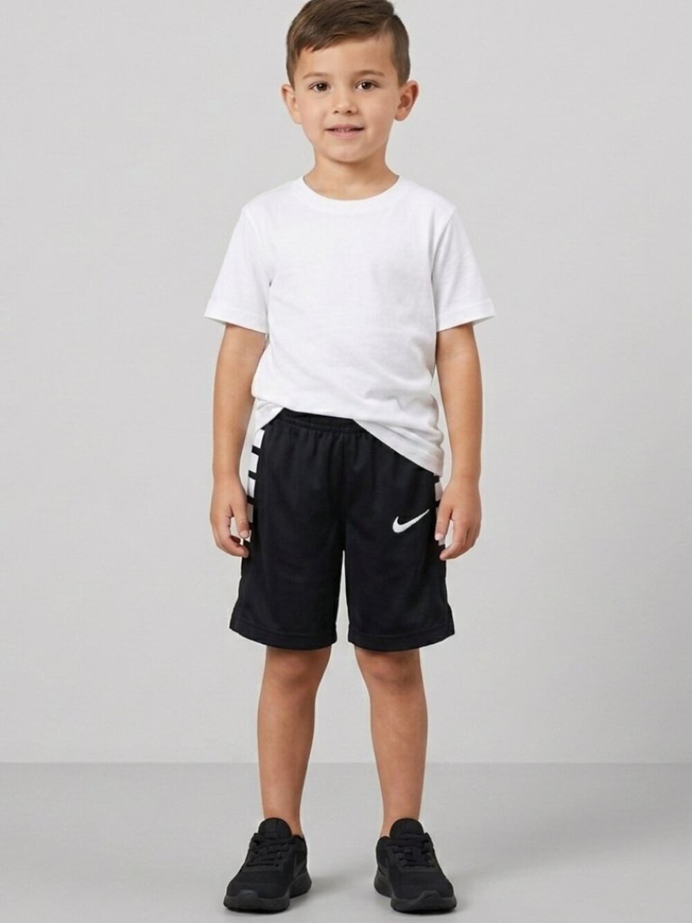 Nike Dri-FIT Boys Athletic Shorts 5/6Y Black White Stripe - Picture 4 of 5